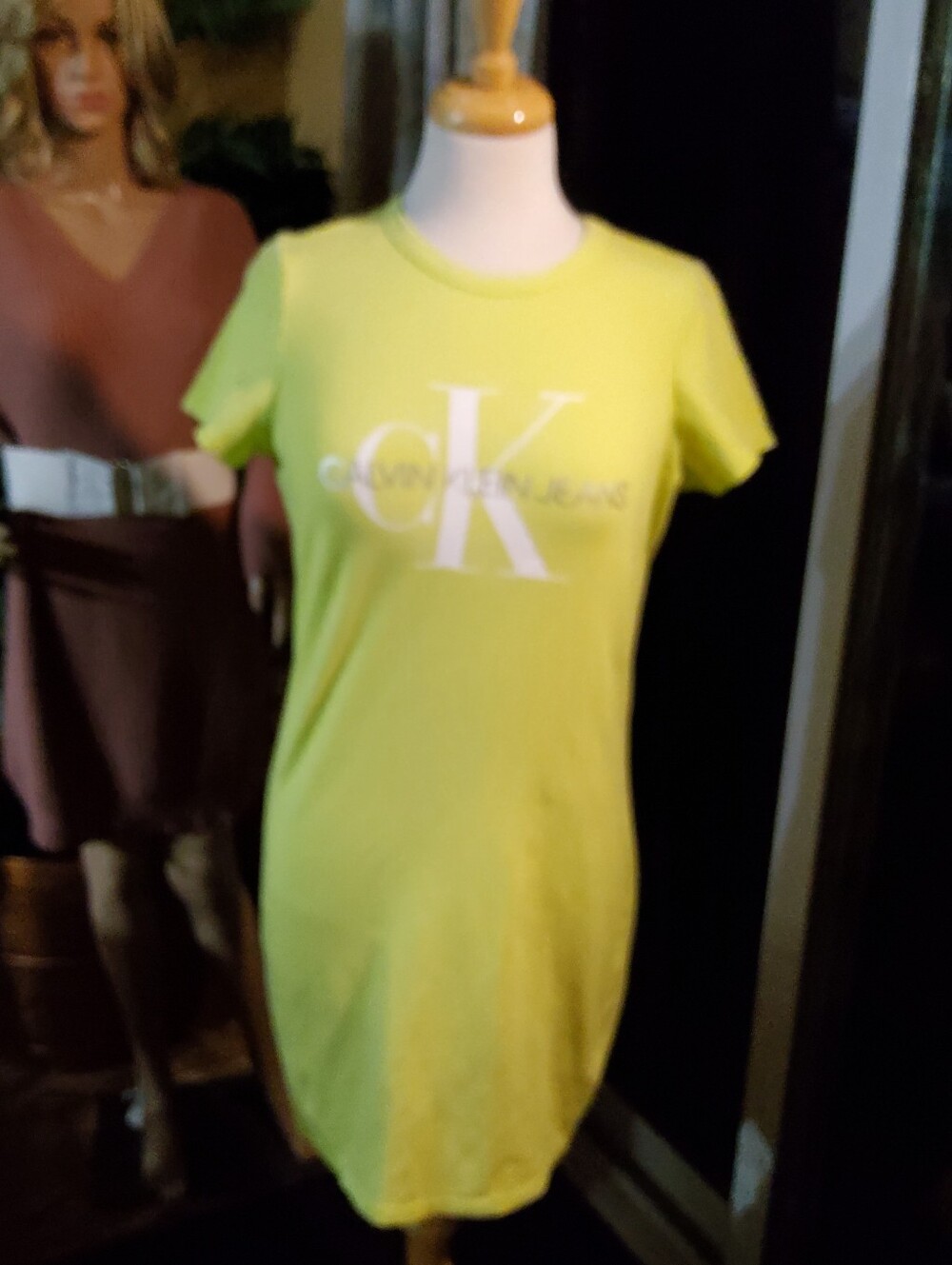 Calvin Klein Neon Yellow/Green Logo T-Shirt Dress